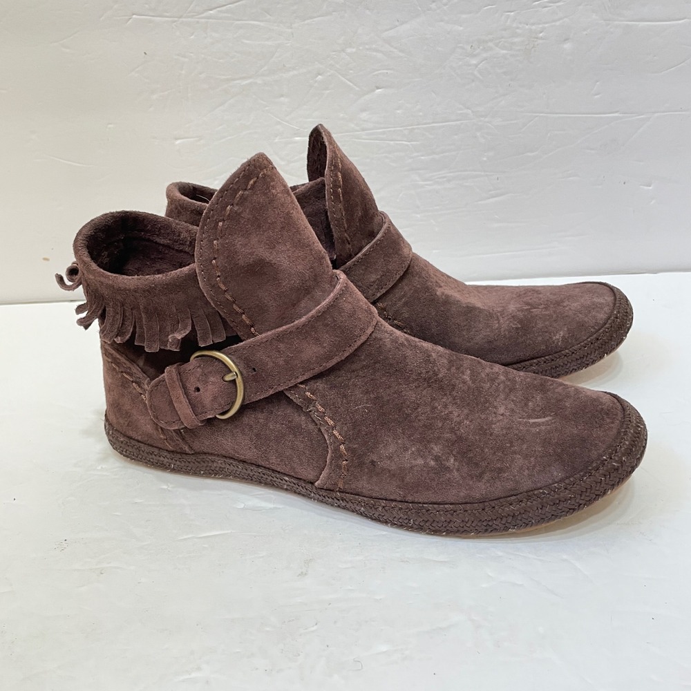 NEW WITHOUT‎ TAGS UGG AMELY BROWN SUEDE MOCCASIN FRINGE ANKLE BOOTS